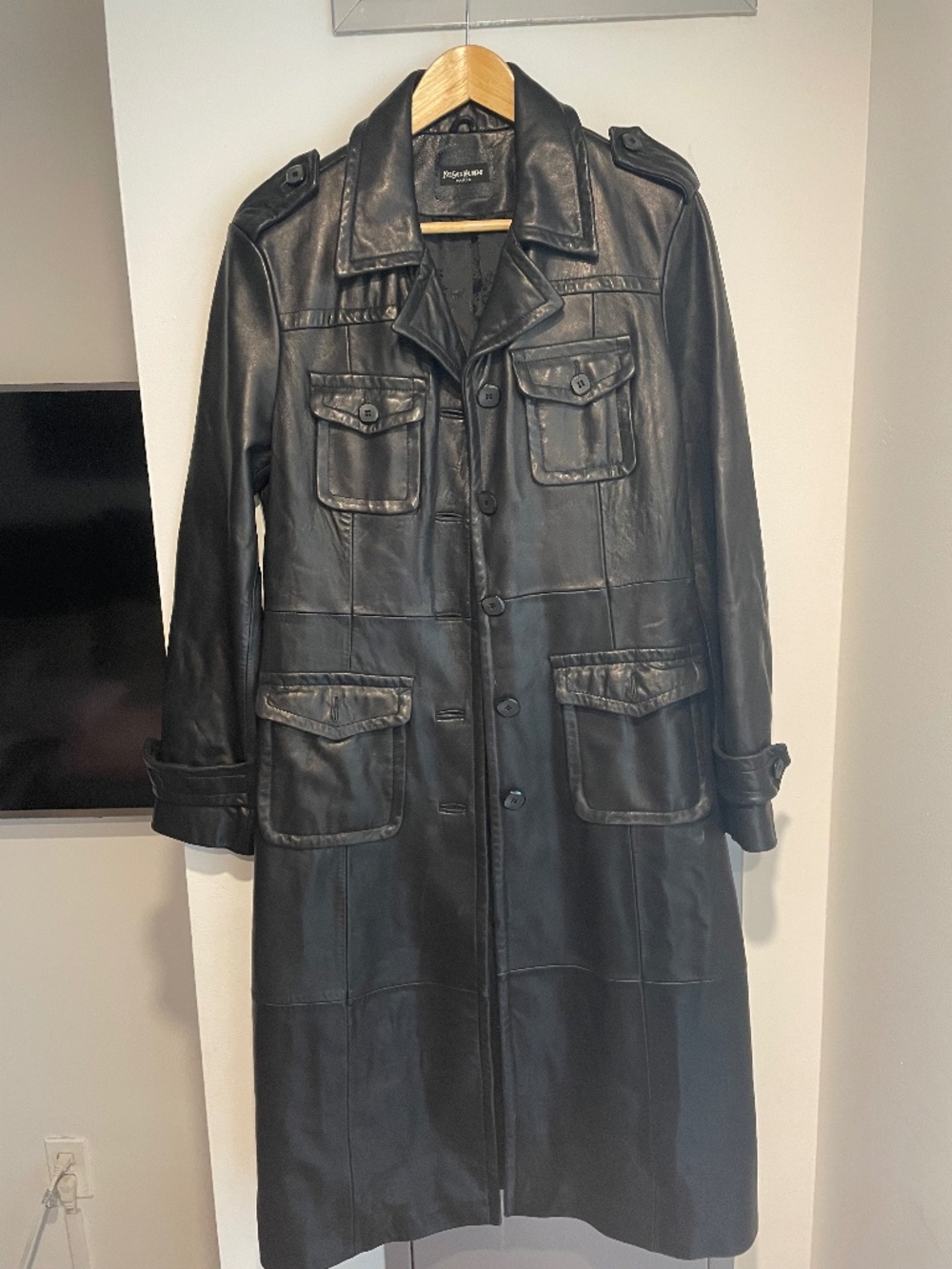 Vintage Yves Saint Laurent black leather coat, size M